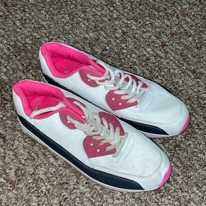 Stylish Women's White and Pink Sneakers size 9